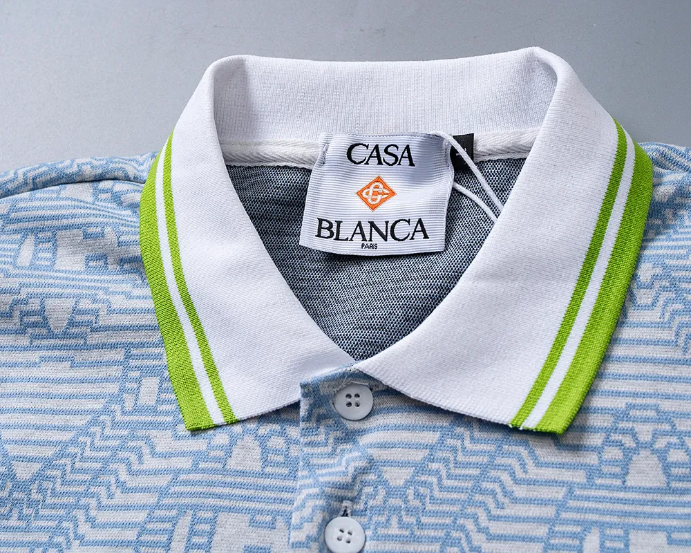 30165# 2026 spring and summer official website New Arrival lapel T-shirt, knitted jacquard fabric is handsome, the fabric is comfortable, the workmanship is rigorous, and the stitching is neat. Good upper body effect·Sizes M-3XL Sky Blue